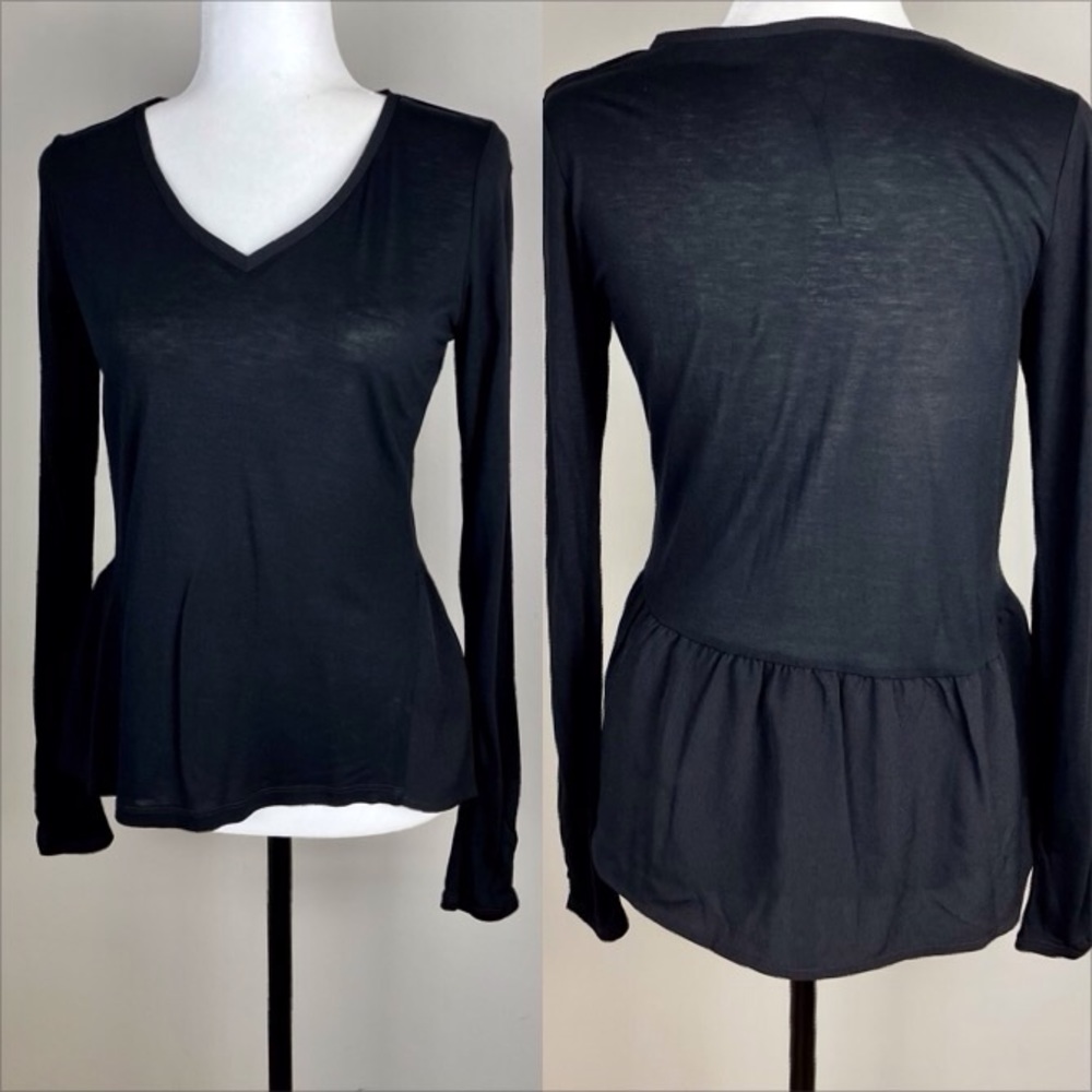 Calvin Klein Peplum Chiffon Hem Long Sleeve Top